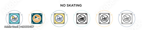 No skating icon in filled, thin line, outline and stroke style. Vector illustration of two colored and black no skating vector icons designs can be used for mobile, ui, web