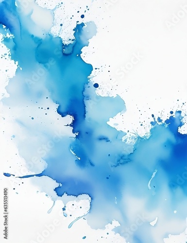 Watercolor abstract background with blue and white splashes