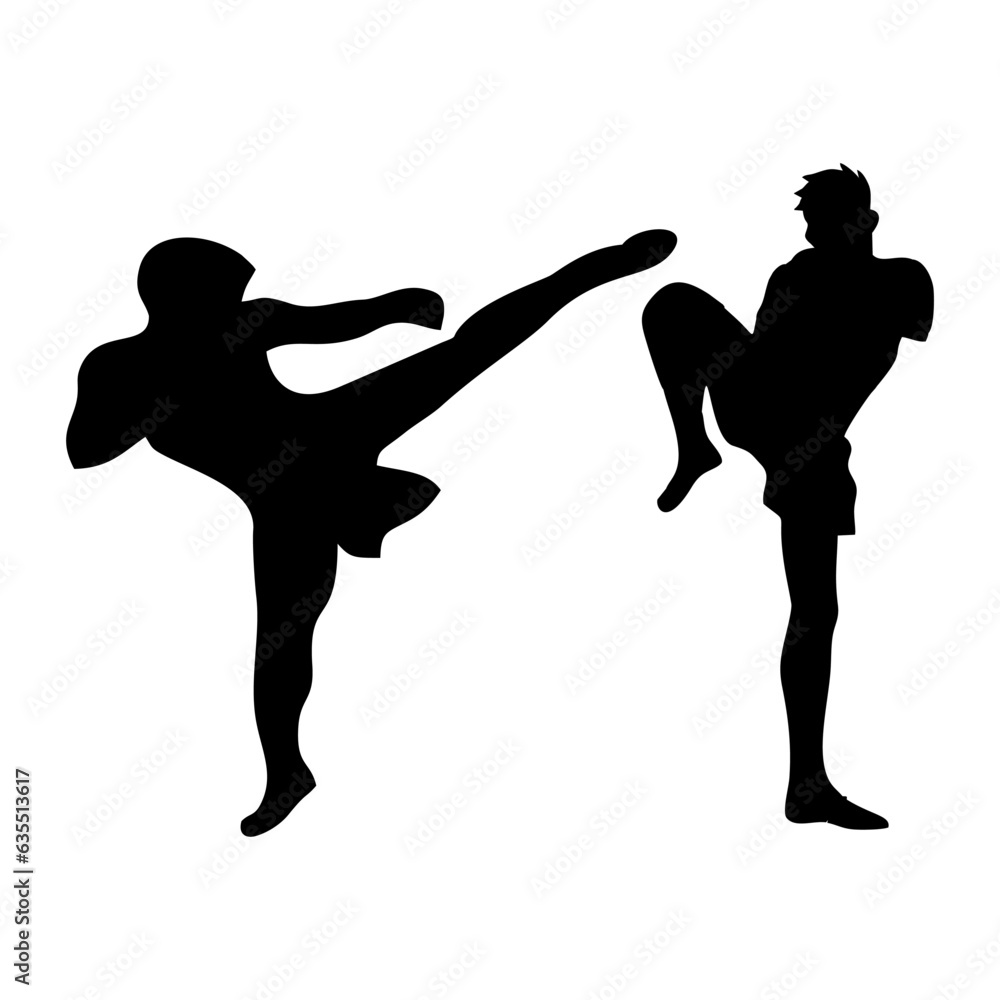 silhouettes of fights with martial arts, fists silhouettes of fights with martial arts, fists