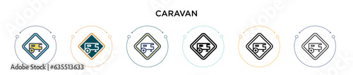 Caravan sign icon in filled, thin line, outline and stroke style. Vector illustration of two colored and black caravan sign vector icons designs can be used for mobile, ui, web