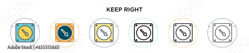 Keep right sign icon in filled, thin line, outline and stroke style. Vector illustration of two colored and black keep right sign vector icons designs can be used for mobile, ui, web