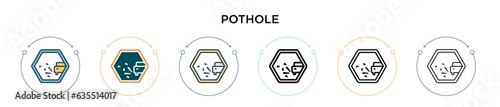Pothole sign icon in filled, thin line, outline and stroke style. Vector illustration of two colored and black pothole sign vector icons designs can be used for mobile, ui, web