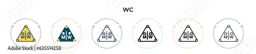 Wc sign icon in filled, thin line, outline and stroke style. Vector illustration of two colored and black wc sign vector icons designs can be used for mobile, ui, web