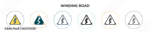 Winding road sign icon in filled, thin line, outline and stroke style. Vector illustration of two colored and black winding road sign vector icons designs can be used for mobile, ui, web