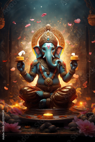 Dewali's radiant spirit and Ganesha with flowers and candles. © Cala Serrano