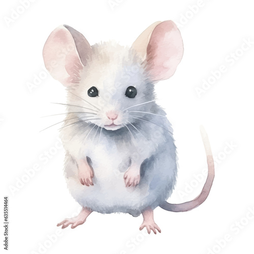 Watercolor mouse. Vector illustration with hand drawn mouse, rodent. Clip art image.
