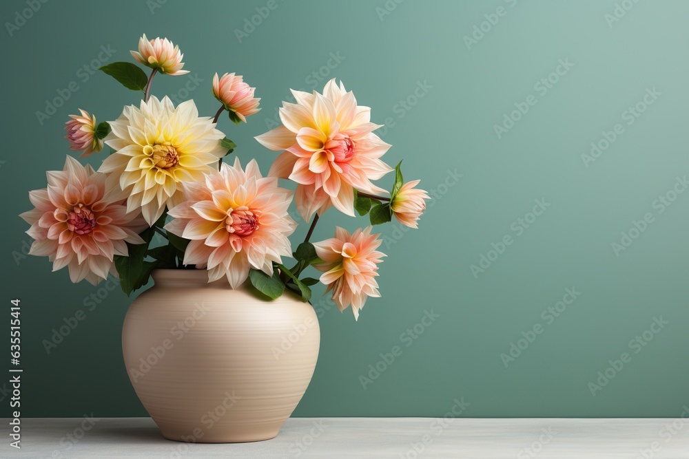 custom made wallpaper toronto digitaldahlia flowers in a clay pot, minimalism, pastel background, reality, stock photography