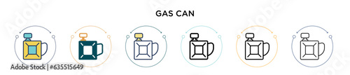 Gas can icon in filled, thin line, outline and stroke style. Vector illustration of two colored and black gas can vector icons designs can be used for mobile, ui, web