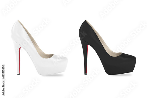 Black and white high heel women's shoes isolated on white background. 3d rendering. women's classic high heel shoes mockup for going out or party.