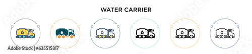 Water carrier icon in filled, thin line, outline and stroke style. Vector illustration of two colored and black water carrier vector icons designs can be used for mobile, ui, web