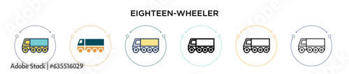 Eighteen-wheeler icon in filled, thin line, outline and stroke style. Vector illustration of two colored and black eighteen-wheeler vector icons designs can be used for mobile, ui, web