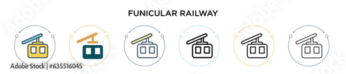 Funicular railway icon in filled, thin line, outline and stroke style. Vector illustration of two colored and black funicular railway vector icons designs can be used for mobile, ui, web