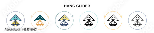 Hang glider icon in filled, thin line, outline and stroke style. Vector illustration of two colored and black hang glider vector icons designs can be used for mobile, ui, web