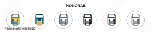 Monorail icon in filled, thin line, outline and stroke style. Vector illustration of two colored and black monorail vector icons designs can be used for mobile, ui, web photo