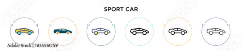 Sport car icon in filled, thin line, outline and stroke style. Vector illustration of two colored and black sport car vector icons designs can be used for mobile, ui, web