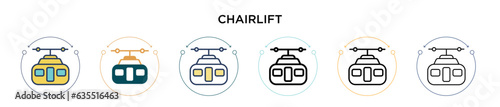 Chairlift icon in filled, thin line, outline and stroke style. Vector illustration of two colored and black chairlift vector icons designs can be used for mobile, ui, web