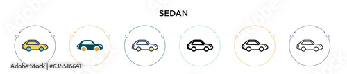 Sedan icon in filled  thin line  outline and stroke style. Vector illustration of two colored and black sedan vector icons designs can be used for mobile  ui  web