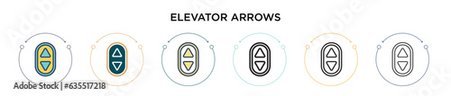 Elevator arrows icon in filled, thin line, outline and stroke style. Vector illustration of two colored and black elevator arrows vector icons designs can be used for mobile, ui, web