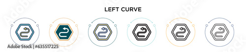 Left curve sign icon in filled, thin line, outline and stroke style. Vector illustration of two colored and black left curve sign vector icons designs can be used for mobile, ui, web