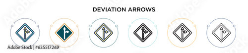 Deviation arrows signal of street icon in filled, thin line, outline and stroke style. Vector illustration of two colored and black deviation arrows signal of street vector icons designs can be used