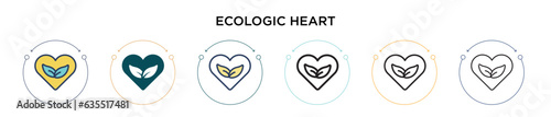 Ecologic heart icon in filled, thin line, outline and stroke style. Vector illustration of two colored and black ecologic heart vector icons designs can be used for mobile, ui, web
