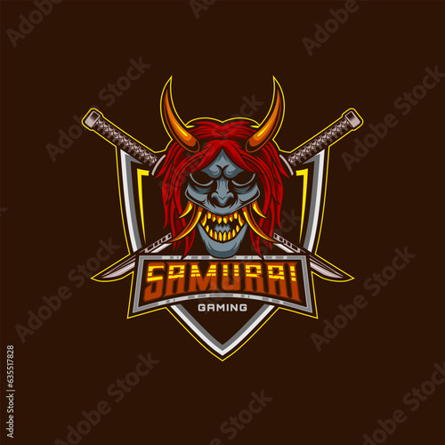 Samurai Demon Logo. Samurai Ronin Mascot Shinigami E-Sport Logo Design Vector Template