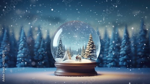 Canvastavla Magical snow globe with Christmas decorations created with Generative AI technol