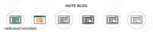 Note blog icon in filled, thin line, outline and stroke style. Vector illustration of two colored and black note blog vector icons designs can be used for mobile, ui, web
