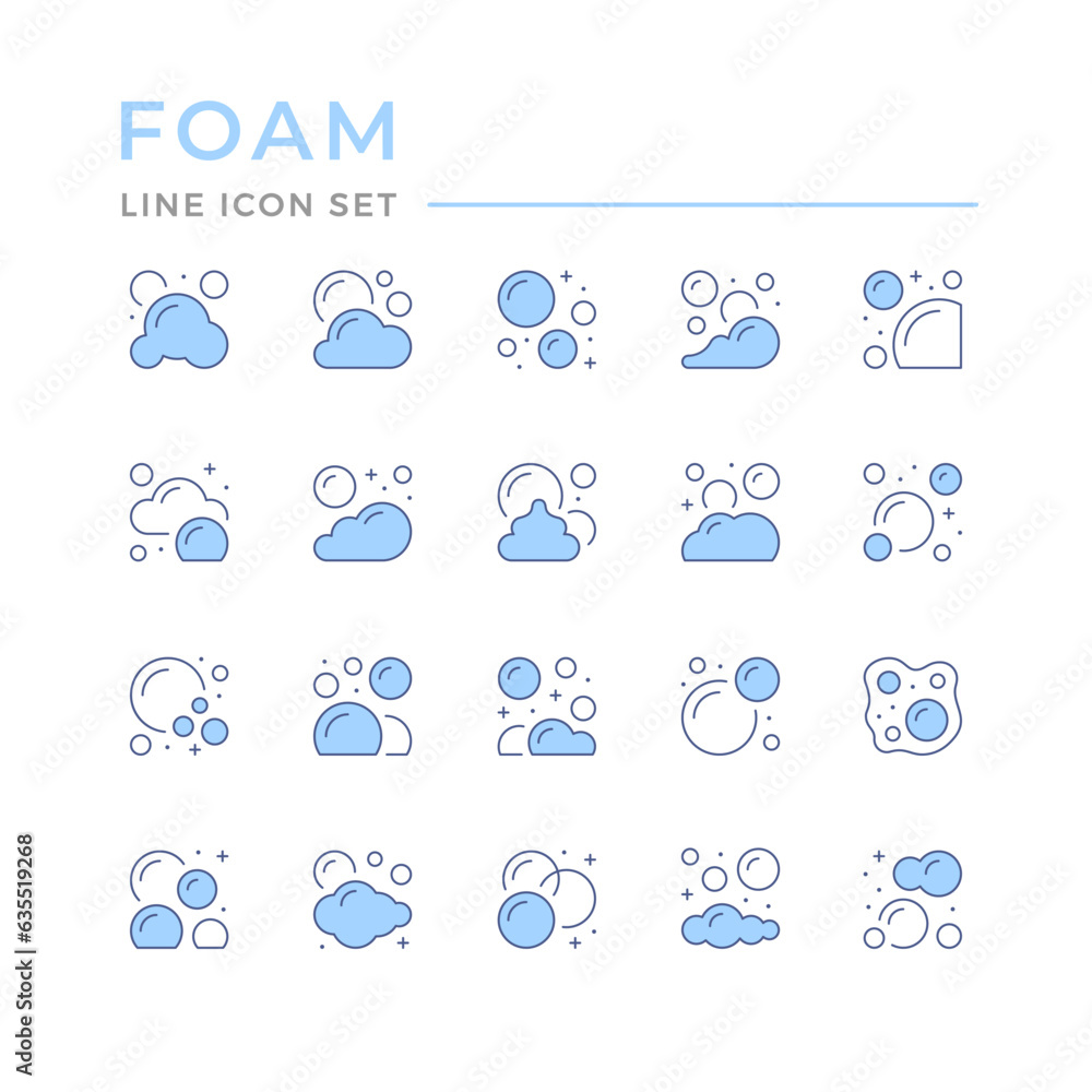 Set color line icons of bubbles and foam