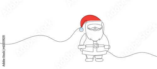 Continuous one line drawing of Santa Claus isolated on white background. Vector illustration