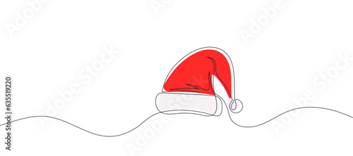 Continuous line drawing of Santa hat. Christmas hat single line icon. Vector illustration