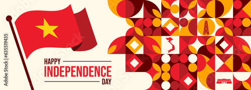 Flag and map of Vietnam with raised fists. National day or Independence day design 