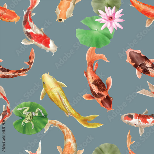 beautiful koi fish watercolor seamless pattern