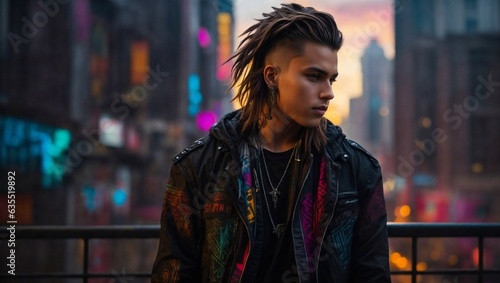 A man with dreadlocks standing in front of a cityscape © Usman