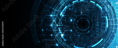 Technology banner design with hexagons abstract background.