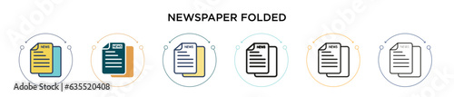 Newspaper folded icon in filled, thin line, outline and stroke style. Vector illustration of two colored and black newspaper folded vector icons designs can be used for mobile, ui, web