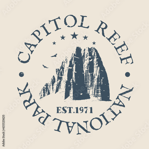 Capitol Reef, Utah, USA Silhouette Postal Passport. Stamp Round Vector Icon. Design Travel Postmark. 