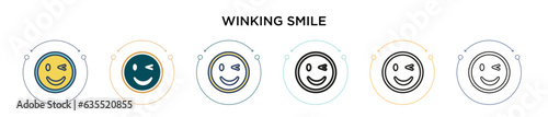 Winking smile icon in filled, thin line, outline and stroke style. Vector illustration of two colored and black winking smile vector icons designs can be used for mobile, ui, web