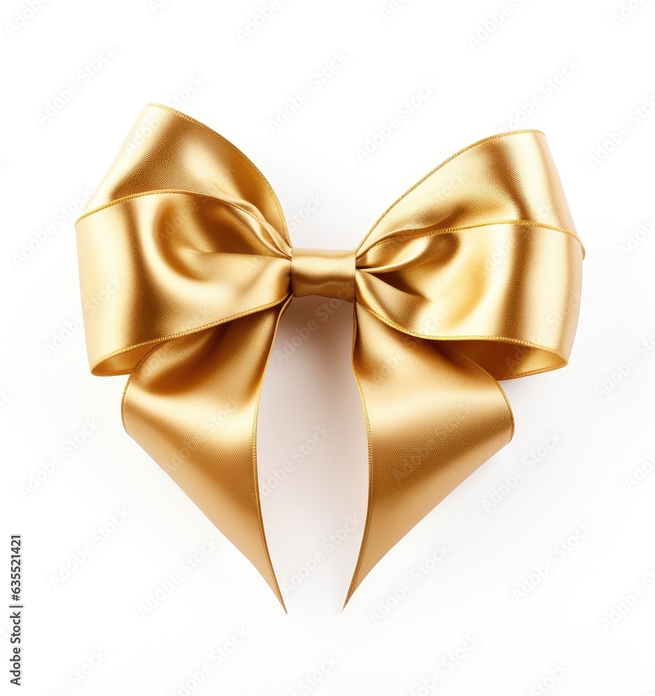 gold gift bow isolated on white created with Generative AI technology - obrazy, fototapety, plakaty 