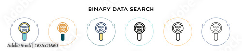 Binary data search icon in filled, thin line, outline and stroke style. Vector illustration of two colored and black binary data search vector icons designs can be used for mobile, ui, web