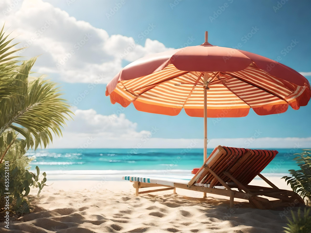 Beach with umbrella summer and vacation concept, Generative AI
