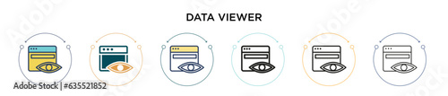 Data viewer icon in filled, thin line, outline and stroke style. Vector illustration of two colored and black data viewer vector icons designs can be used for mobile, ui, web