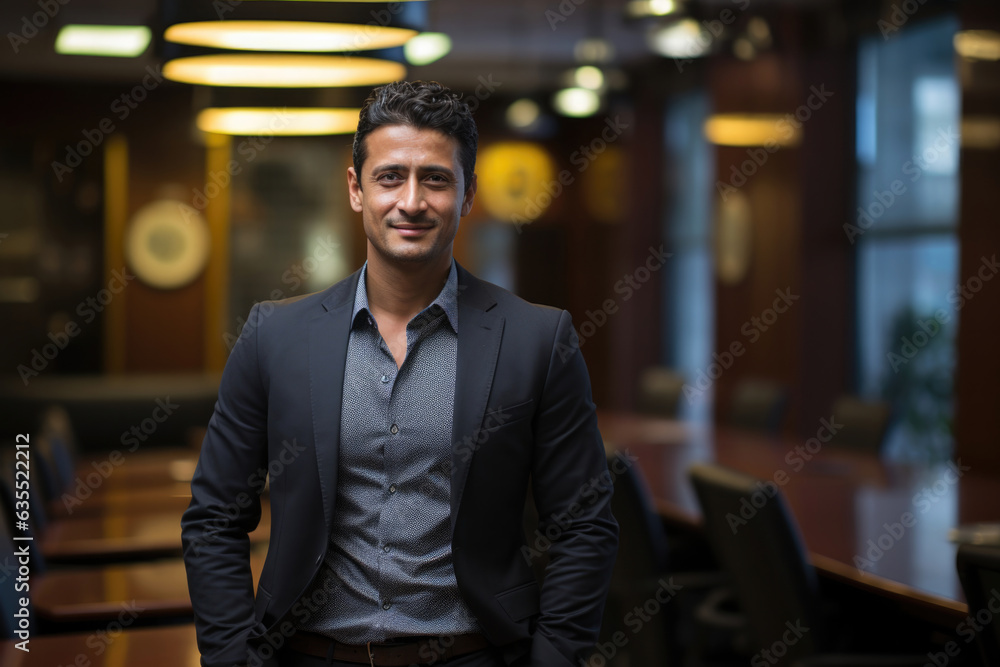 Portrait of Smiling Indian businessman with folded hands in office Portrait of Smiling Indian businessman with folded hands in office