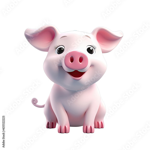 Cartoon pig with clipping path and shadow on a transparent background
