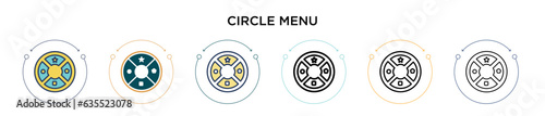 Circle menu icon in filled, thin line, outline and stroke style. Vector illustration of two colored and black circle menu vector icons designs can be used for mobile, ui, web