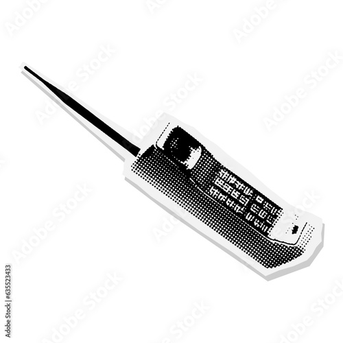 Halftone vintage cellphone with long antenna for trendy retro collage. Vector illustration.