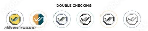 Double checking icon in filled, thin line, outline and stroke style. Vector illustration of two colored and black double checking vector icons designs can be used for mobile, ui, web