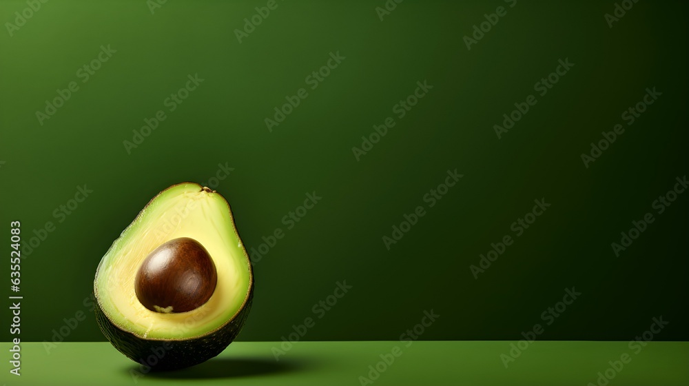 Avocado in front of a green Background with Copy Space
