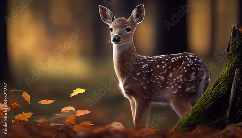 Young Fallow Deer - Dama dama in autumn woodland, Ai generated image