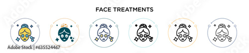 Face treatments icon in filled, thin line, outline and stroke style. Vector illustration of two colored and black face treatments vector icons designs can be used for mobile, ui, web